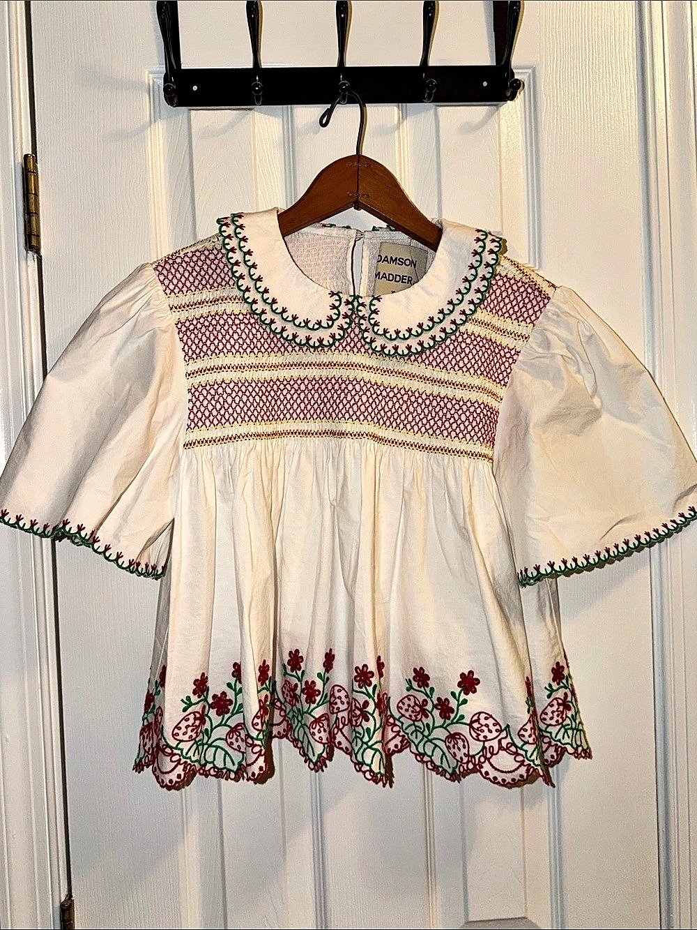 Damson Madder Embroidered Floral Blouse White & Red Size 10 in